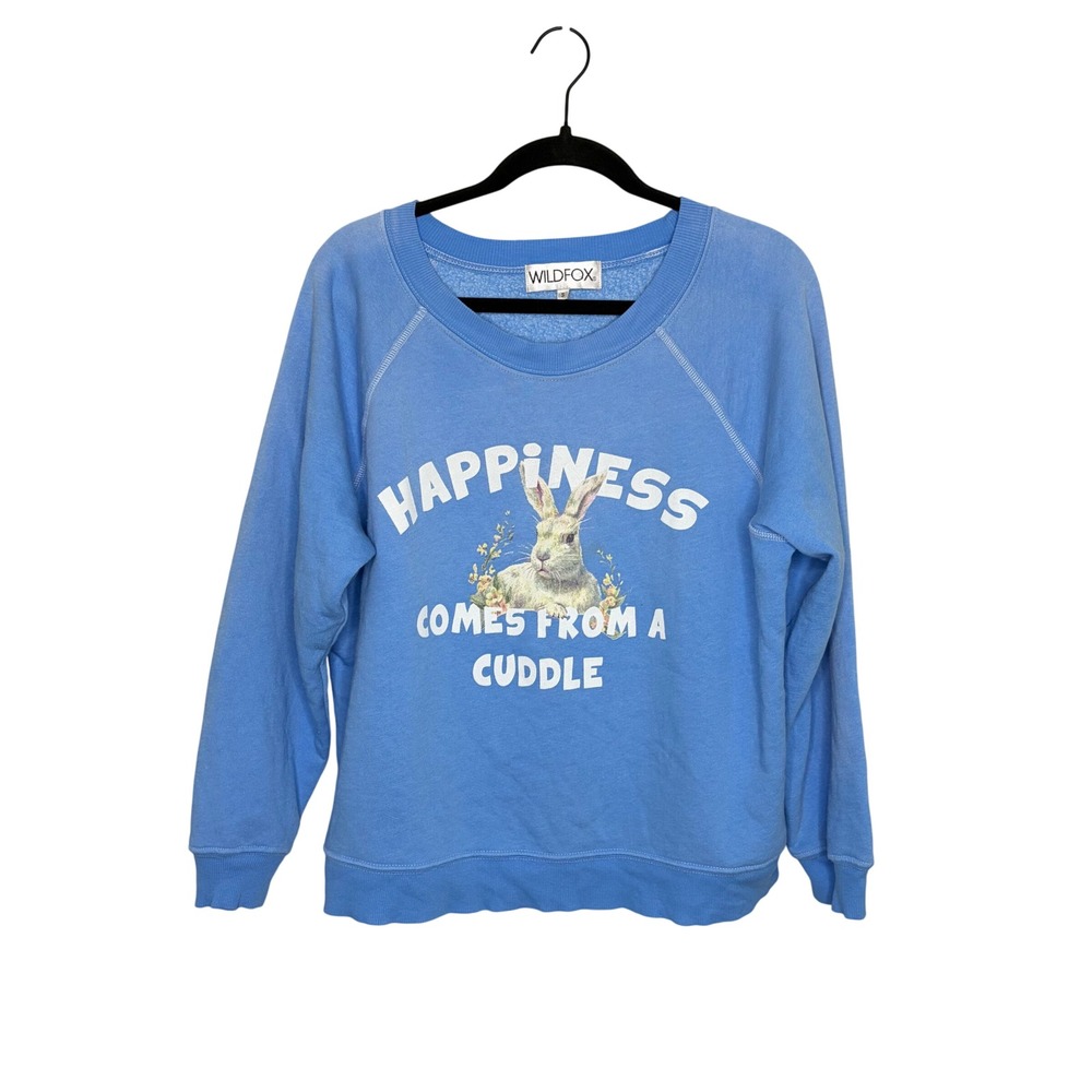 Wildfox Bunny Happiness Comes From a Cuddle Sweatshirt Blue Small